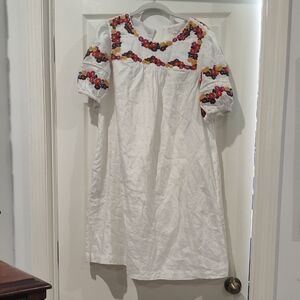 Boden 100% Linen White Embroidered Dress Sz 8